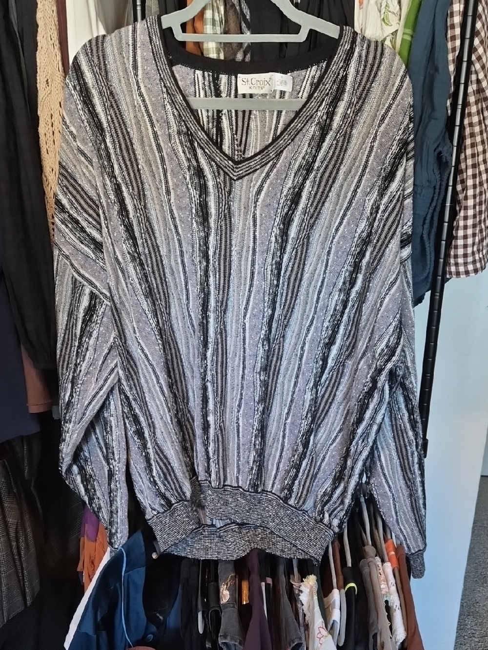 Vintage Black and Gray V-Neck Coogi Style Sweater